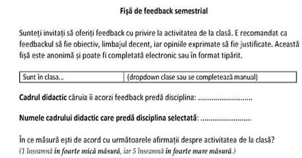 Este oficial: a aparut Formularul de evaluare a profesorilor de catre elevi! Se acorda note de la 1 la 5