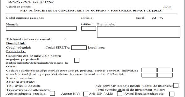 Titularizare 2023: Fisa de inscriere la concursul national de ocupare a posturilor didactice 2023