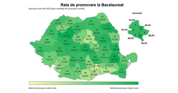 56 de medii de 10 la Bacalaureat 2023. DOCUMENT: Medii si rata de promovare pe judete si mediul unitatii de absolvire