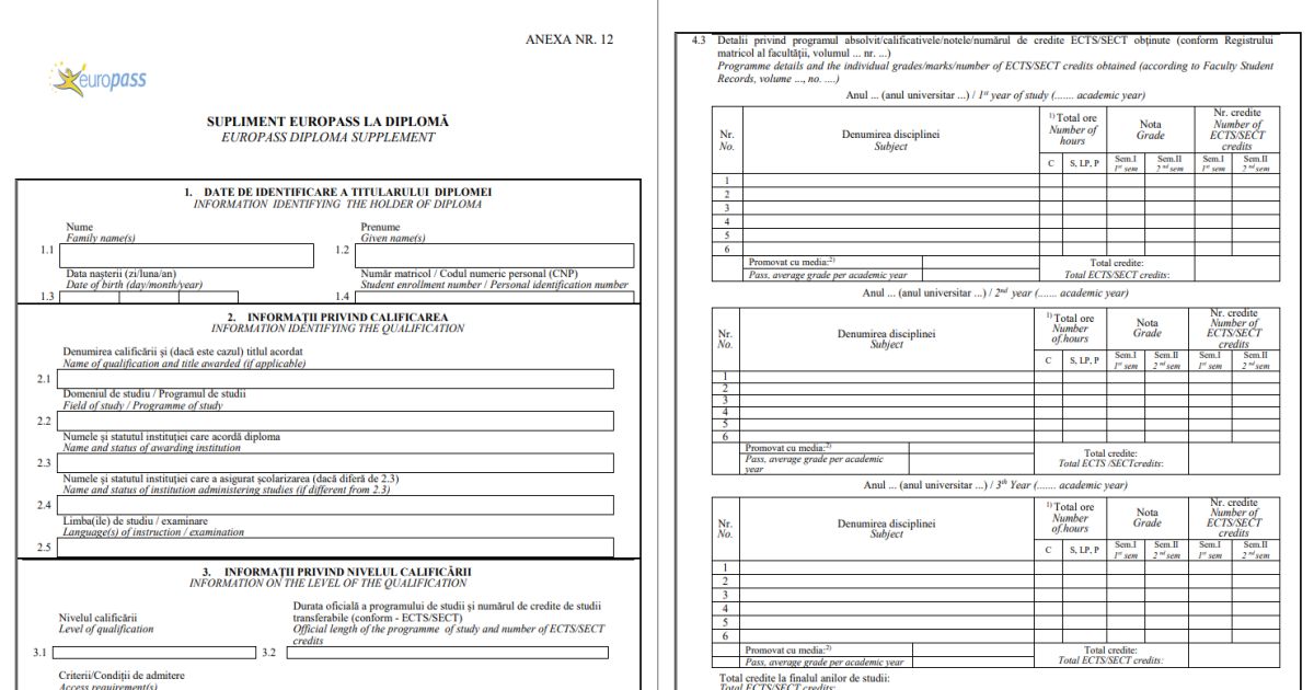 Noutati privind actele de studii: Cod QR si Supliment Europass in engleza la diplomele absolventilor de studii superioare
