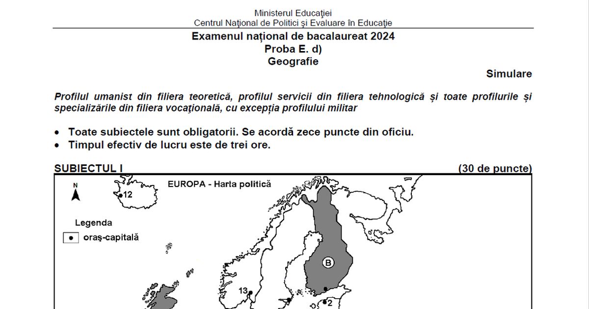 Rezolvarea subiectelor la Geografie - Simulare Bac 2024, realizata de profesorul Ioan Marculet, de la Colegiul National I.L. Caragiale din Bucuresti