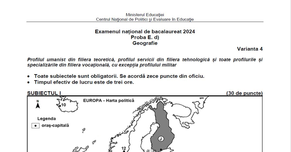 BAC olimpici 2024 Geografie. Subiectele si baremul la Geografie de la Bacalaureat 2024, sesiunea speciala