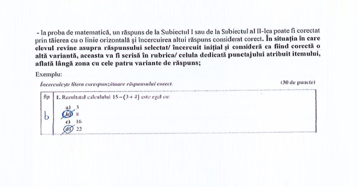 Evaluarea Nationala 2024: cum se corecteaza raspunsurile gresite la subiectele de tip grila la Limba romana si Matematica