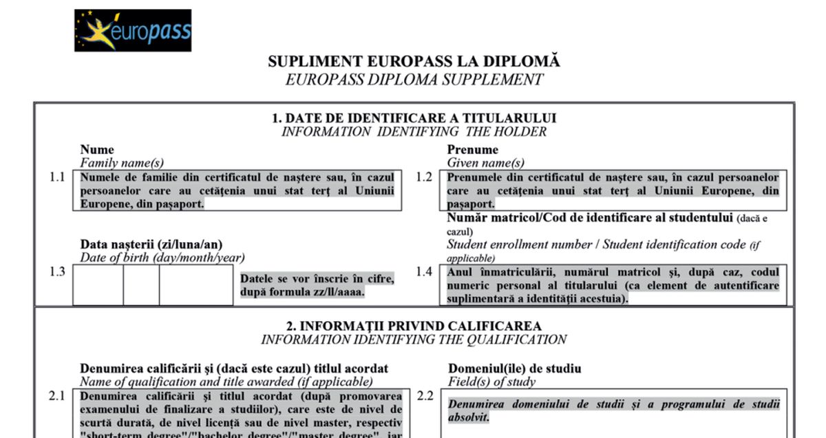 DOCUMENT Studentii vor avea coduri QR pe diplomele de absolvire si supliment in format Europass, bilingv
