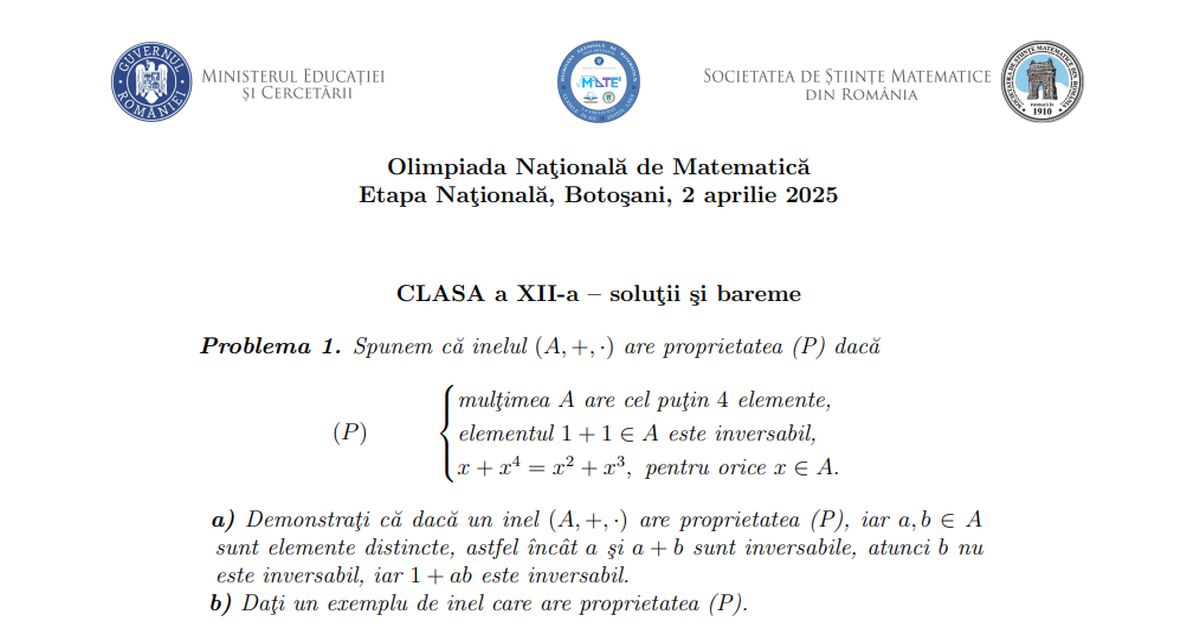 Olimpiada de Matematica 2025, Etapa Nationala: Descarca subiectele, solutiile si baremele pentru clasele IX-XII