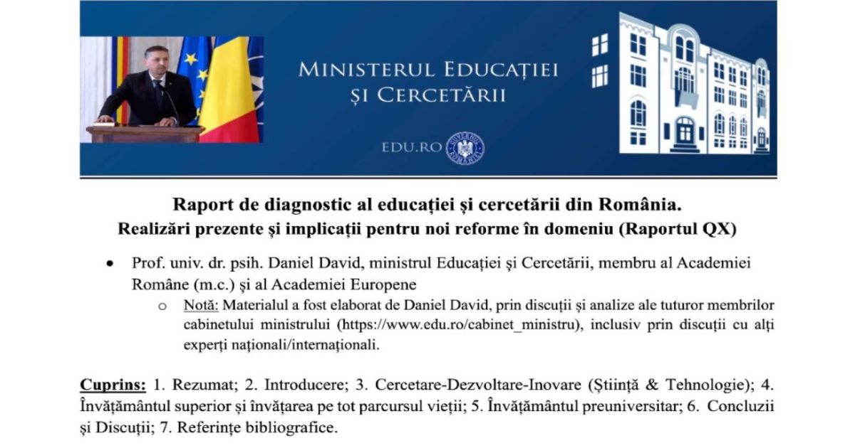 Ce cuprinde Raportul QX al ministrului Daniel David. Dezbatere nationala dupa prezentarea din 19 mai
