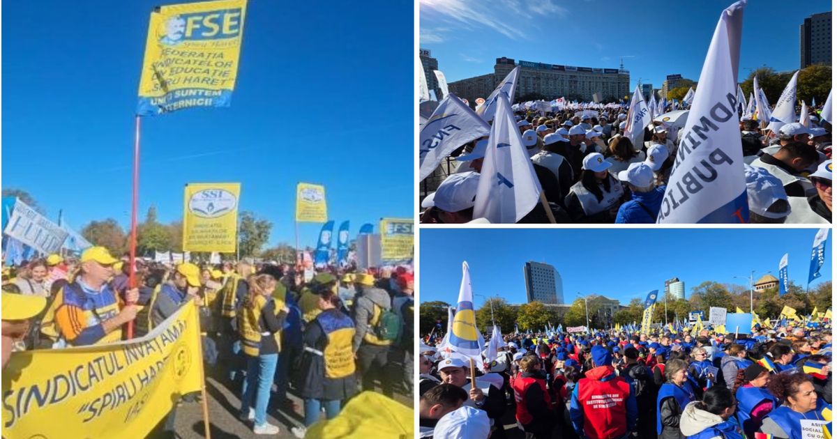 IMAGINI de la protestul masiv din Piata Victoriei: Sindicatele din Educatie, in pragul unei noi greve generale
