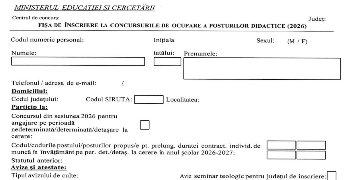 Fisa de inscriere Titularizare 2026 [DESCARCA AICI]. Lista documentelor necesare la dosarul de inscriere