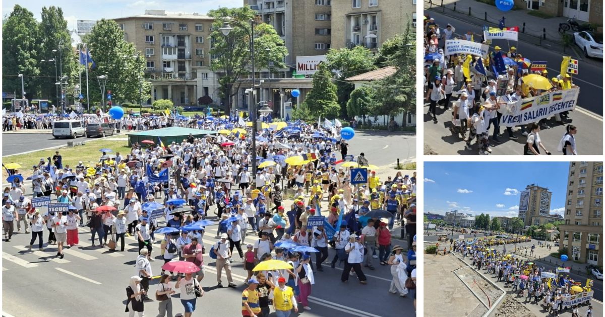 Protest masiv in Educatie: imagini de la marsul profesorilor catre Parlament. Cer salarii corecte si renuntarea la austeritate