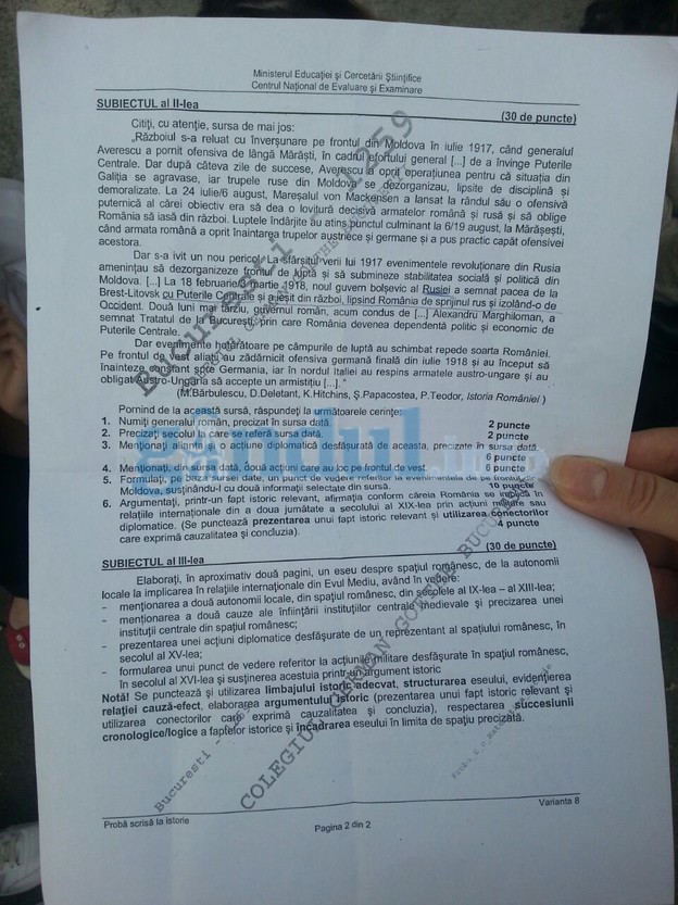 subiecte istorie bac 2015