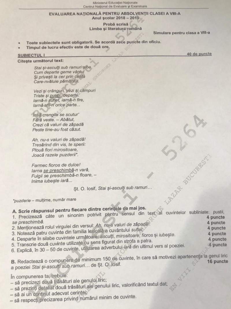 Baremul De La Simularea La Clasa A Viii A Grila De Corectare A