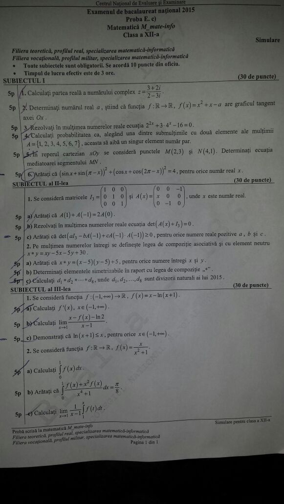 subiecte simulare matematica, profil mate-info