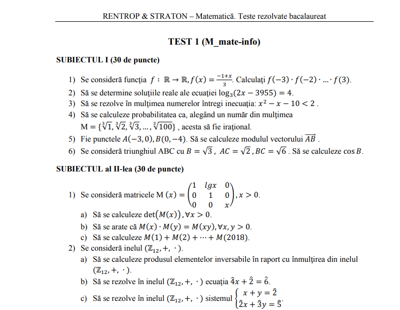 Bacalaureat 2021 Model De Test Si Rezolvari La Matematica Pentru Elevii De La Profil Real