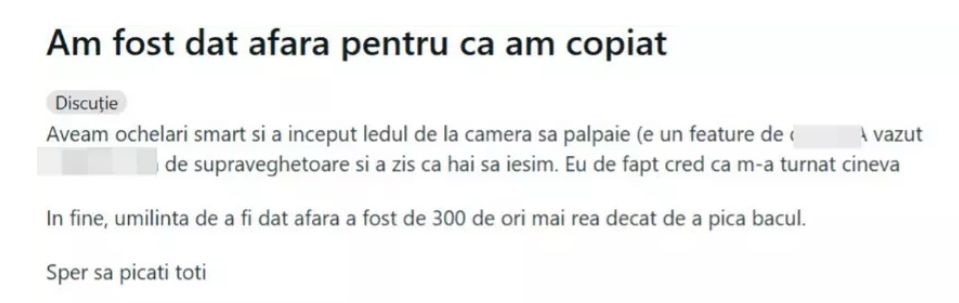 Elev prins cu ochelari smart la BAC: "Sper sa picati toti! Umilinta de a fi dat afara a fost de 300 de ori mai rea!"